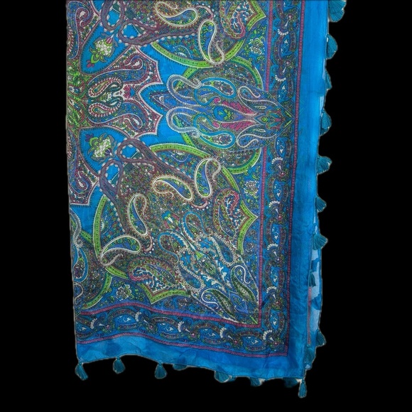 Solitaire Women 100% Silk Scarf Square 38" Bohemian Paisley Gypsy Festival Arts - Picture 3 of 9